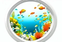 white,background,looking,through,a 3-d, hole,or,window,,a,seeing intouunerwater,tropical,fish