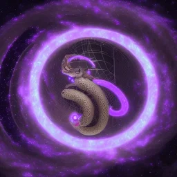 deep dark Black etherical sun with Galactic serpent spiral, Elemental God of power horoscope, Great Huge Violet fluorescent gate surrounding earth, wavering reflective pools of purple bright stars spiraling small comets in space,