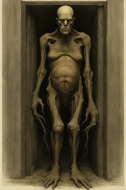 The full body of a fat old man , decayed and rotting with grotesque proportions and imagery. surreal horror, biomechanical design, by hr giger and beksinski