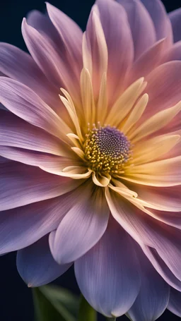 Photoreal microscopic close-up of a flower at twilight