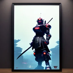 a robot samurai run, black armor, ultra realistic, unreal engine, cinematic lighting, octane render, masterpiece art by Yoji Shinkawa, picture in frame, frame around