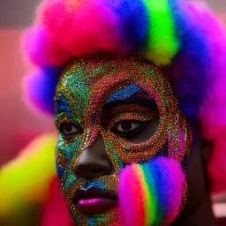 older man, fourty years old, masterpiece, best quality, family of three, ebony skinned, sparkling eyes, fluorescent skin, colorful makeup, afro, highly detailed body, afrofuturism, scifi, sun light, 4K, RAW, depth of field, high contrast, realistic details, 24mm