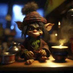 hairy pimp groove funk goblin gremlin hippie in weird home camper holding magic glowing shining potion, prize winning oil painting, ,bokeh like f/0.8, tilt-shift lens 8k, high detail, smooth render, down-light, unreal engine