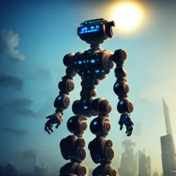 skyscraper, 8k quality, highly detailed, dynamic lighting, nebulae, future, post-apocalyptic, cyberpunk japanese robot