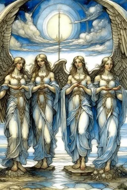 I saw four angels standing at the four corners of the earth, holding back the four winds of the earth so that no wind would blow on the earth or on the sea or against any tree.