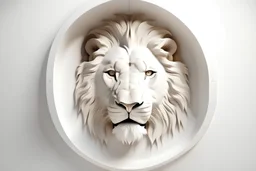 white,background,looking,through,a 3-d, hole,or,window,,a,seeing a lion