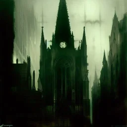Gothic cathedral, Gotham city by Jeremy mann, point perspective,intricate detail