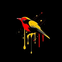 logo of a canary bird, dripping big drops of blood over black background