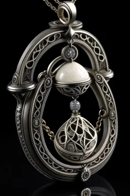 A magical locket filigreed with silver in the shape of an hourglass made of bone