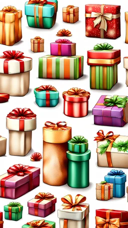 table full of different gifts, realistic, high quality, 4d