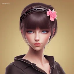 black haired good looking girl with medium length hair and pink hairband