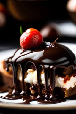 A close-up of a decadent dessert, such as a chocolate lava cake or a slice of cheesecake.