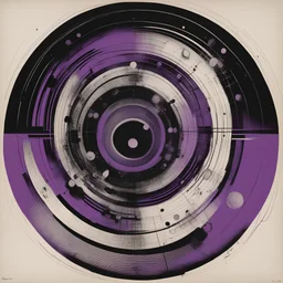 abstract nightmare frequency, radiographic scale, by Graham Sutherland, mind-bending illustration; dramatic, dark black and white and purple shining color lines and perfect circles morse code textures, brilliant contrast, asymmetric, Lovecraftian schematic