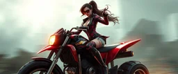 airbrush 3d rendering, mafia cyberpunk stylish lady dr smick Vex is now officially in stasis. No experiments. No clones. No accidental galaxy-ending breakthroughs. motion blur background, quad bike