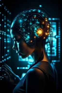 humans rapresented on this picture like a human newborn in tech. Film, cartoon cyberpunk effect.the theme is computer hardware human Interface neural sphere