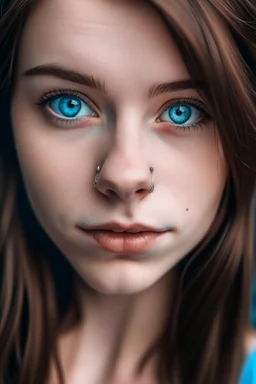 a beautiful young women with a huge nose. blue eyes and brown hair without picering