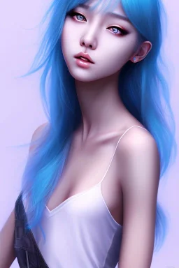 k-pop girl, photorealistic, blue hair, hd