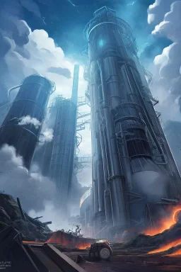 a nuke power plant with a lot of smoke in the sky by the river