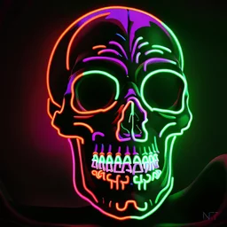 a field of 1000s of cartoonish, anatomically correct, skulls, vivid RANDOM BRIGHT neon colors, dark comedy, well lit, high detail, photorealistic, horrorcore, fun, scary, dead