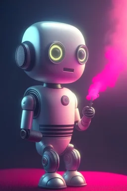 cute adorable chat robot with expensive microphone, its such a perfect day i am glad i spent it with you, motion blur, smoke, 4k, downlight, soft light, depth of field, photorealism, trending on art station