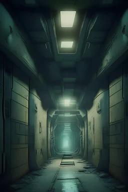 grungy scifi hallway with tunnels leading out of the walls.