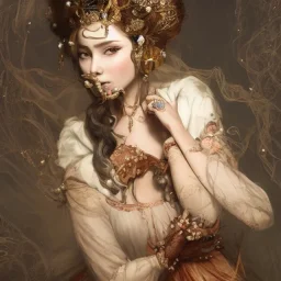 princess in ball gown with a mouse on her head, By Huang Guangjian, Karol Bak, Georg Friedrich Kersting, Eugene de Blass, Arthur Rackham. Head and shoulder portrait, perfect body, 16k resolution photorealistic concept art portrait dynamic lighting hyperdetailed intricately detailed Splash art trending on Artstation triadic colors volumetric lighting, Greg Rutkowski