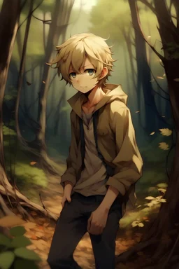 Dirty Blonde Anime Boy in the woods