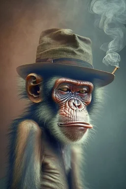 smoking monkey and it wear hat