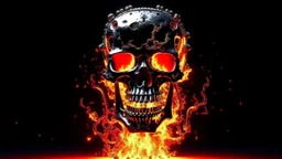 4K. REALISTIC FULL DETAILS. LOGO EMISSION DE RADIO HARDROCK FIRESTARTER TERMINATOR. FLAMMES EN FOND D IMAGE