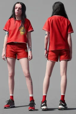 Billie Eilish, in shorts, photorealistic, 8k