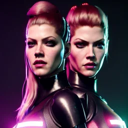 Actress, Katheryn Winnick, cyber woman, latex, sexy, blood, portrait, unreal engine 5, samurai, 16 bit, god lights, ultra hd, vibrant color, night city background, neon, front view.