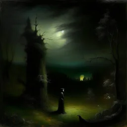 A black dark demented dimension surrealism art style painted by George Inness