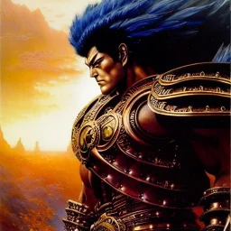 portrait of 'Raoh-Fist of the North Star',ancient metal armor , painting by gaston bussiere, greg rutkowski, yoji shinkawa, yoshitaka amano, tsutomu nihei, donato giancola, tim hildebrandt, oil on canvas, cinematic composition, extreme detail,fit full head inside picture,16k