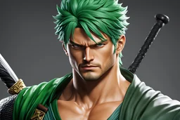 Zoro in 8k live action anime artstyle, one piece them, Young man, dynamic pose, intricate details, highly detailed, high details, detailed portrait, masterpiece,ultra detailed, ultra quality