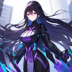 Clear focus,High resolution, Black long hair, Purple eyes, Wearing a Futuristic Popstar outfit