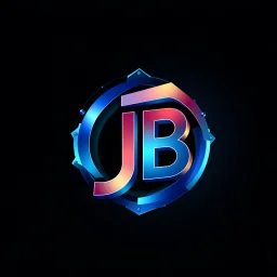 Develop a visually striking, technologically-advanced color graphic logo for 'JB AI Art' - an innovative studio dedicated to the intersection of AI, art, and 3D design. The logo should seamlessly integrate the studio's initials 'JB' within a dynamic, abstract composition that prominently features bold references to AI engineering and computational power. Utilize a vibrant, gradient color palette that transitions between rich shades of blue, teal, and metallic tones. These hues should evoke a se