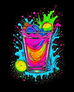 vector t-shirt art ready to print colorful graffiti illustration of a cocktail with delicious meat, cute, action shot, vibrant color, punk, high detail, white background in neon