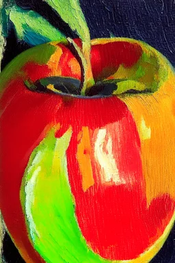 Abstract impasto oil painting of an apple with margins