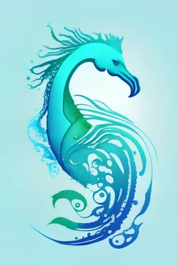 abstract logo of a bird and a seahorse in blue green