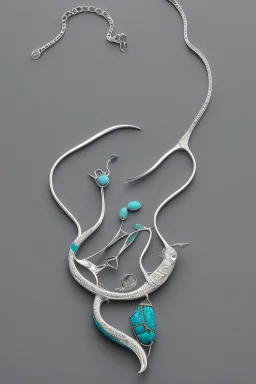 White gold eel necklace with turquoise jewels