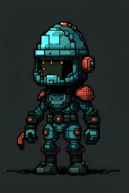 2d earth-powered evil enemy character wearing a helmet for a videogame, pixel-art