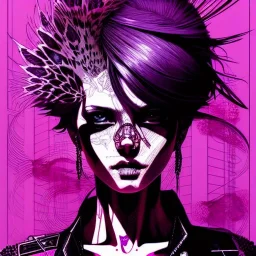 beautiful punk girl, hyper detailed, intricately detailed, illustration by <kilian eng> <Yoji Shinkawa>, purple tones,