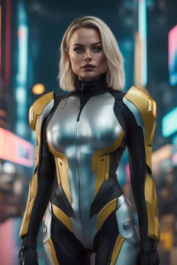 "Ultra realistic full body shot a margot robbie concept, looking at the camera,full legs, cyberpunk, neo-figurative,concept ,full length view, face , full size, science, technology,future,electric ,futuristic style, design, practicality,manufacturability,performance, HOF, professional photographer, captured with professional DSLR camera, trending on Artstation, 64k, full size, ultra detailed, ultra accurate detailed, bokeh lighting, surrealism, background, detailed