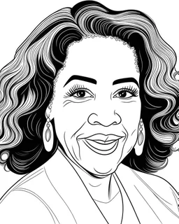 illustrate image of Oprah Winfrey, simple line ar, white background, high quality, no gradient, , no fill, no solids, coloring book for kids