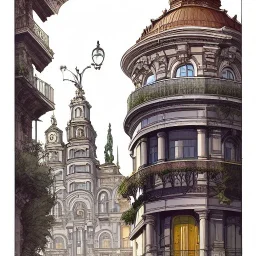 Beaux Arts architecture+palladio+detailed facades+interwarmodernism architecture+artdeco german uphill road+trees+biopunk+Bueno Aires+turin+trieste+Book illustration by Gediminas Pranckevičius, Jean Baptiste Monge, Brian Kesinger, Anton fadeev, Kilian Eng, strong lines, high contrast vibrant colors, highly detailed, 16k resolution, trending on behance""