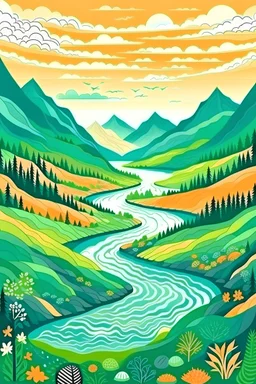The poster depicts a natural landscape with trees, mountains and rivers made of shiny plastics, highlighting the problem of single-use plastics in the environment.