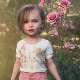 Lilly rose depp toddler, full body, floral clothes, dynamic pose, tokio background, dramatic lighting, hyper realistic, unreal engine, 8k, upscale