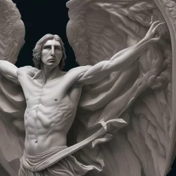 White Statue adam driver , Rome style sculpture, full body, fresco background, hyper realistic, 8k,