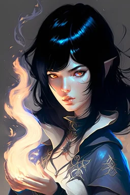 anime woman with black hair, mage