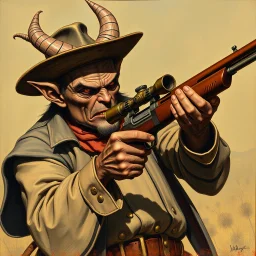 Western devil with a scoped old timey rifle fantasy art